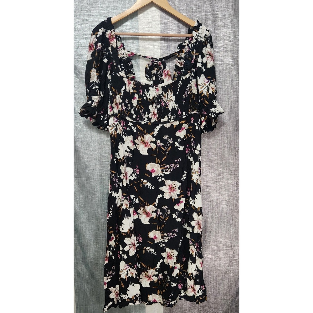 Anthropologie Floral Smocked Puff Sleeve Midi Dress NEW Whimsigoth Prairie Boho